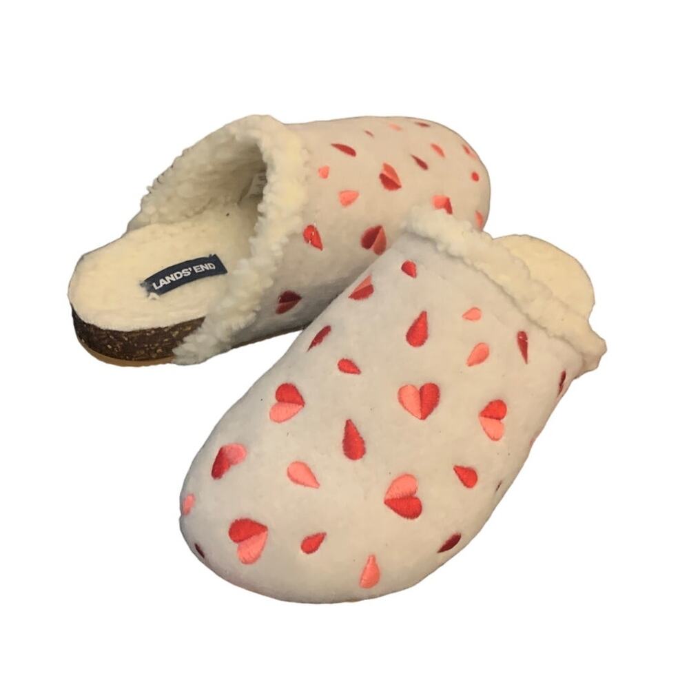 Lands' End Tossed Hearts Embroidered Cork Bottom Mules Slides Slipper Shoes sz 7 - Picture 2 of 7